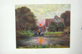 Original Old Antique Print Colour View Mapledurham Mill Lake Sunlight