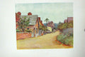 Original Old Antique Print Colour Street View Sonning Houses Trees