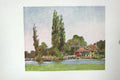 Original Old Antique Print Colour View Iffley House Mill Trees River