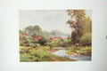 Original Old Antique Print Colour View Abinger Hammer Stream Geese Bridge