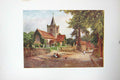Original Old Antique Print Colour View Whitley Church Street Children