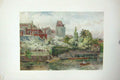 Original Old Antique Print Colour Riverside Gardens Fruit Trees Blossom 18th