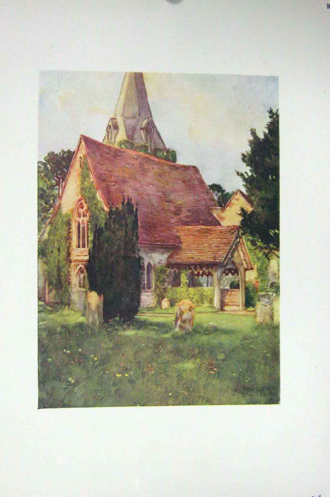 Original Old Antique Print Colour View Stow-On-The-WGreen England Victorian