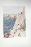 Original Old Antique Print Colour Chalk White Cliffs England Sea Cooper 20th