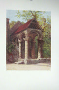 Original Old Antique Print Colour Norman Staircase King'S School Canterbury