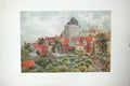 Original Old Antique Print Colour Windsor Castle Curfew Tower Thames Houses
