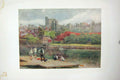 Original Old Antique Print Colour Windsor Castle Eton Shore River Winchester