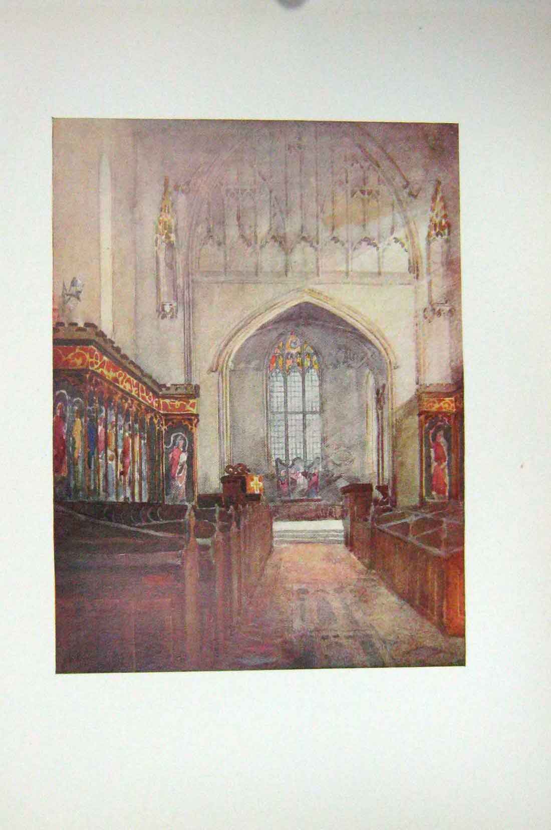 Original Old Antique Print Colour Interior Astley Church Windows England