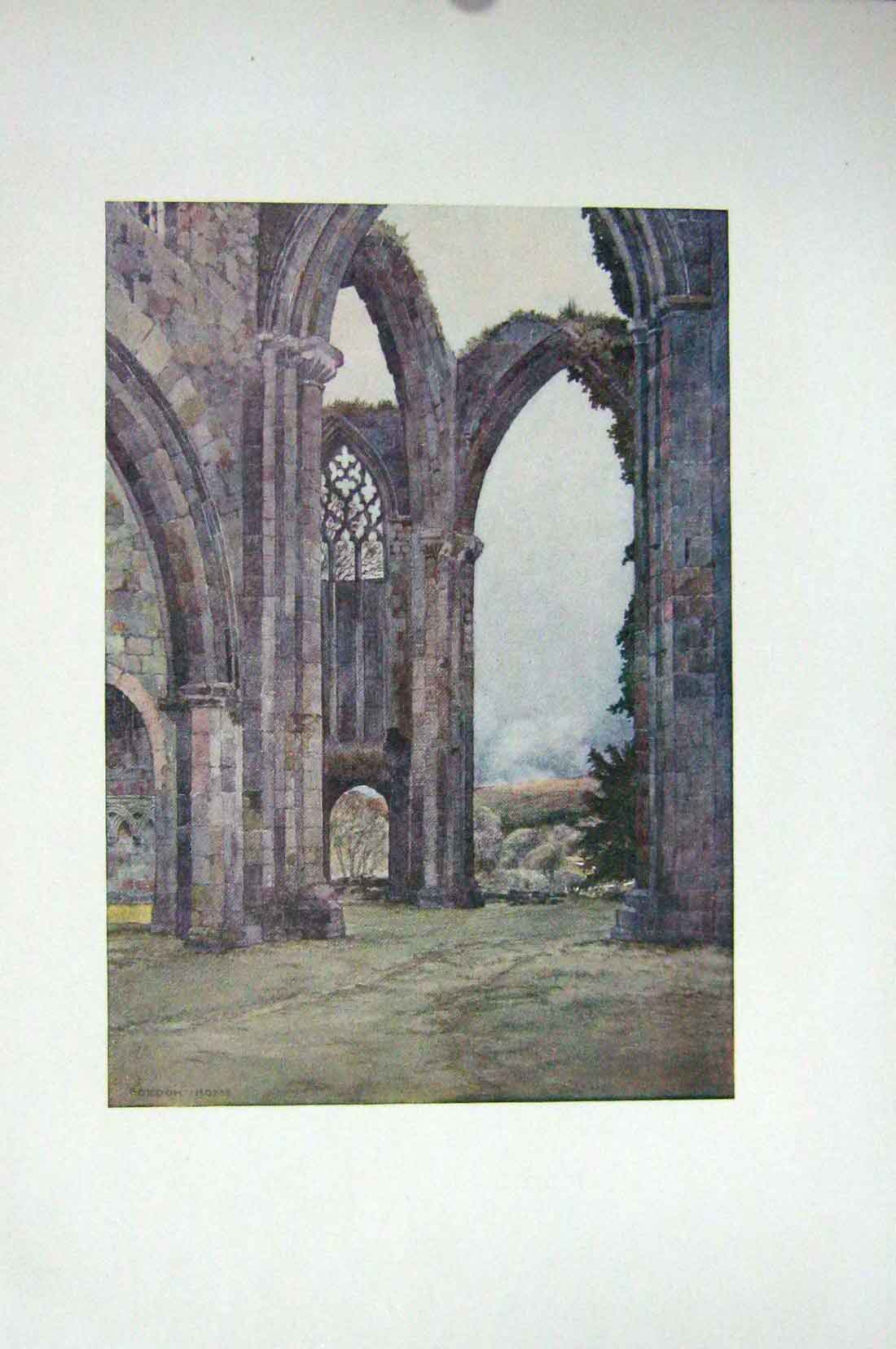 Original Old Antique Print Colour Bolton Abbey Wharfedale Monks Augustine