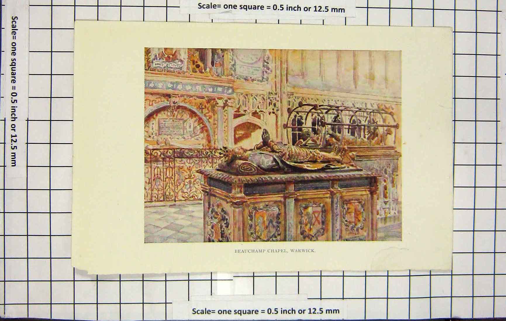 Original Old Antique Print Colour Beauchamp Chapel Warwick Tomb