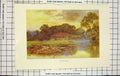 Original Old Antique Print Haslehust Colour View Pangbourne Lake Trees