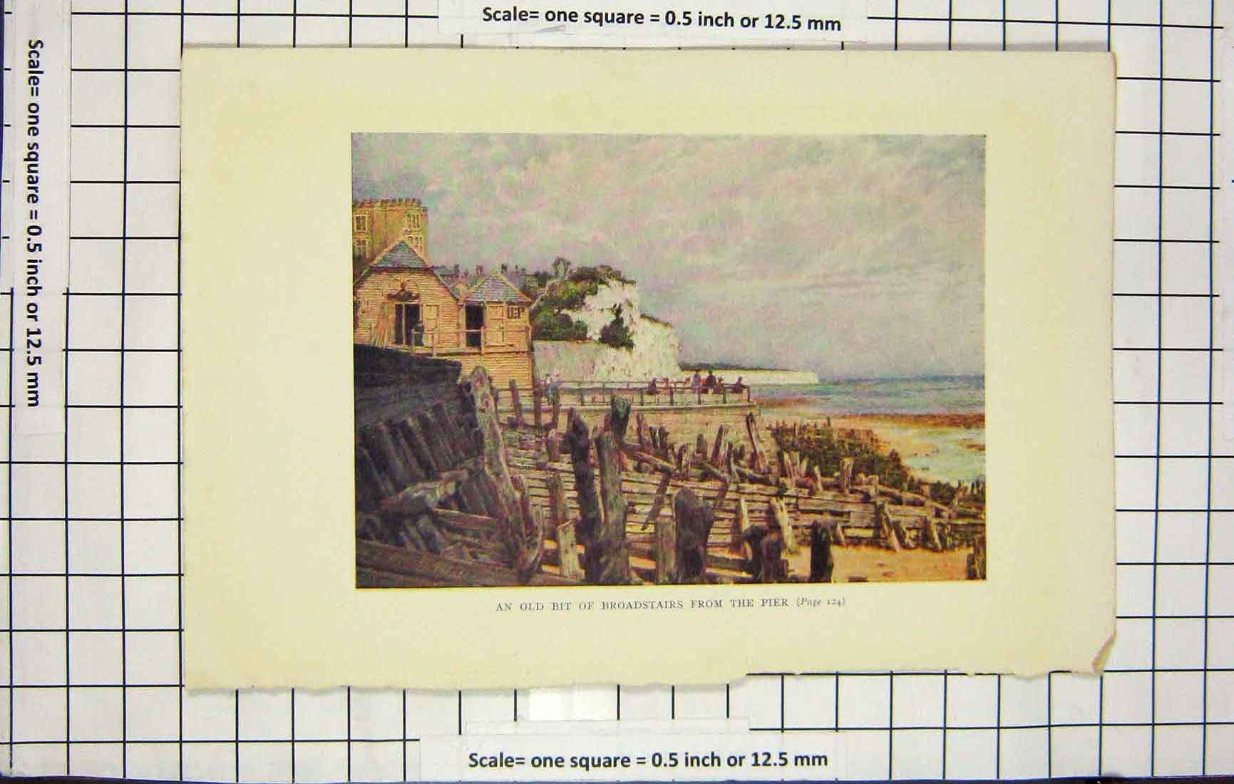 Original Old Antique Print Colour Broadstairs Pier England