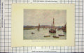 Original Old Antique Print Colour View Medway Chatham Pier Ships Boats