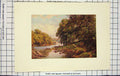 Original Old Antique Print Colour Landscape River Trees Man Fishing