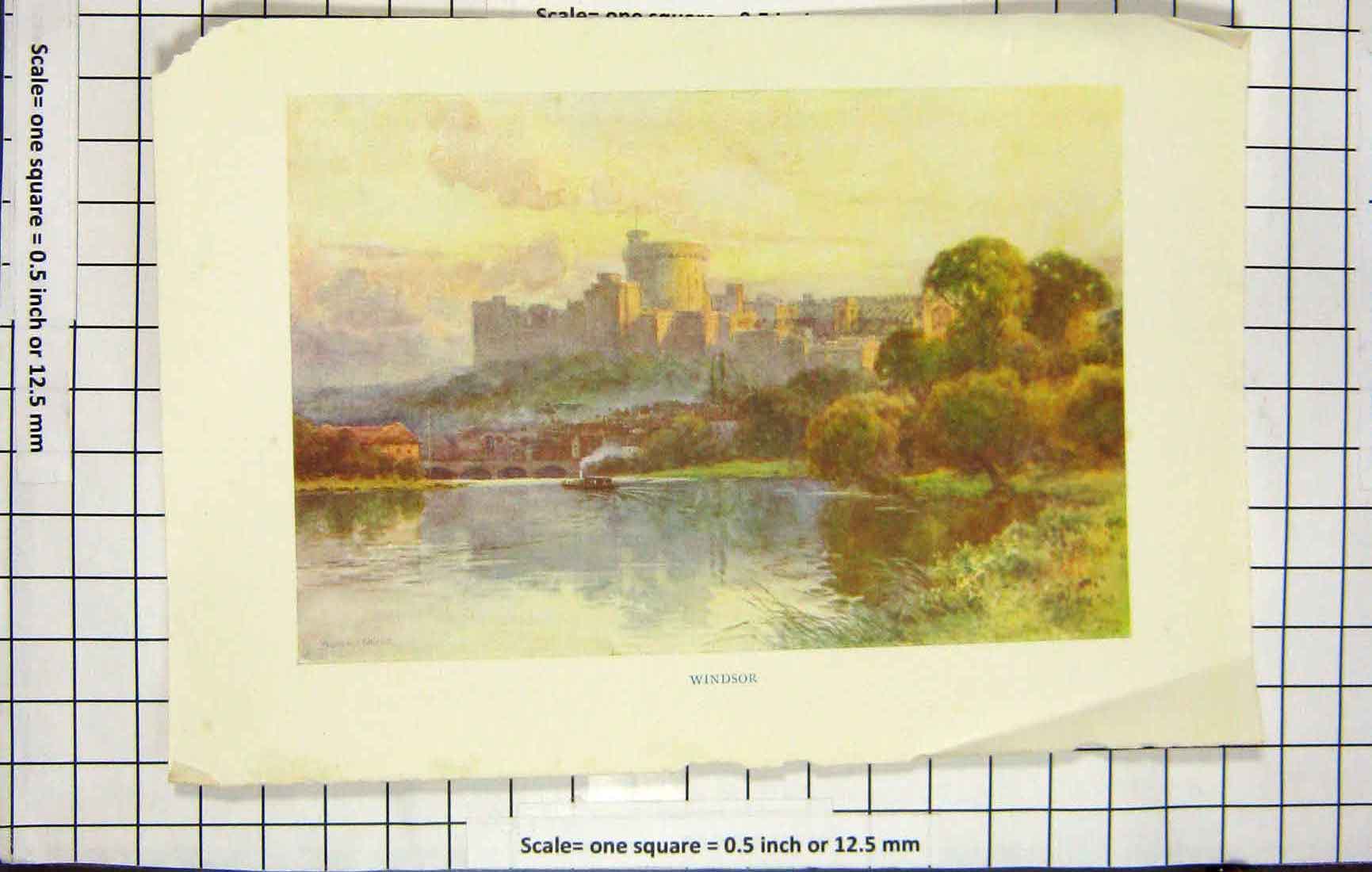 Original Old Antique Print Haslehust Colour Windsor Castle River Thames