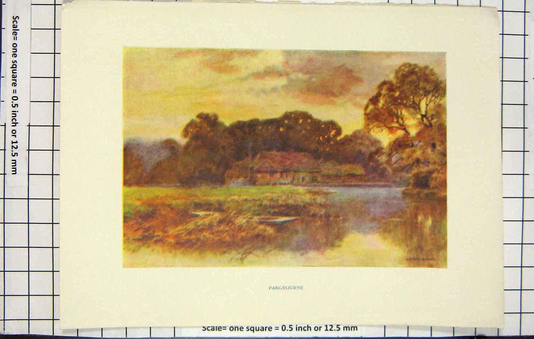 Original Old Antique Print Ref.915 Haslehust Colour View Pangbourne House Lake