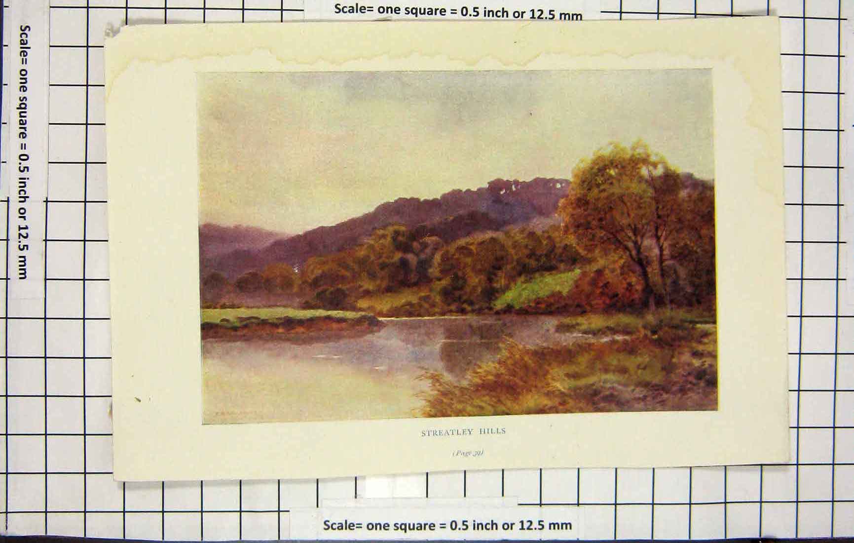 Antique Old Print Ref.916 Haslehust Colour View Streatley Hills River Trees