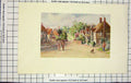 Original Old Antique Print Colour Street Scene Town Houses Dog People