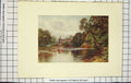 Original Old Antique Print Colour Ruins Church River Cows Trees 18th Century