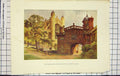 Original Old Antique Print Colour Street Scene Church Trees Fence Victorian
