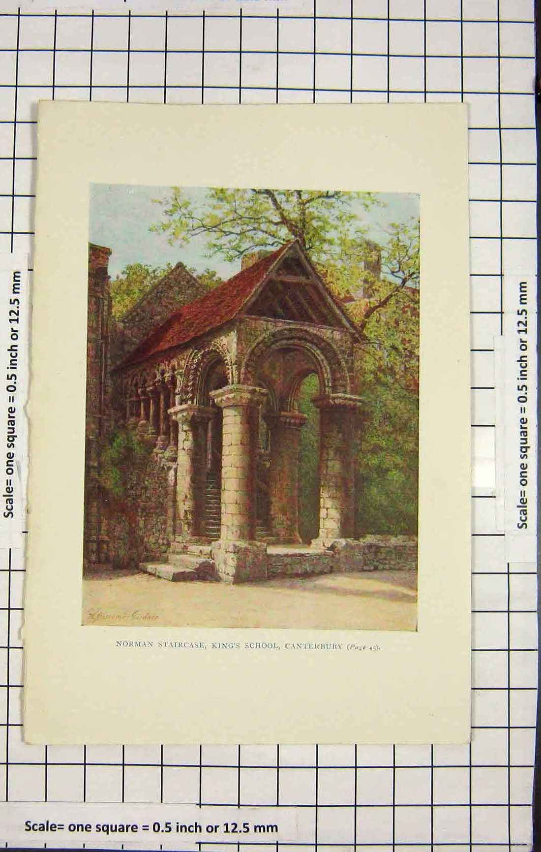 Antique Old Print Ref.922 Colour Norman Staircase King'S School Canterbury