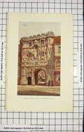 Original Old Antique Print Colour Christ Church Gate Canterbury England 20th