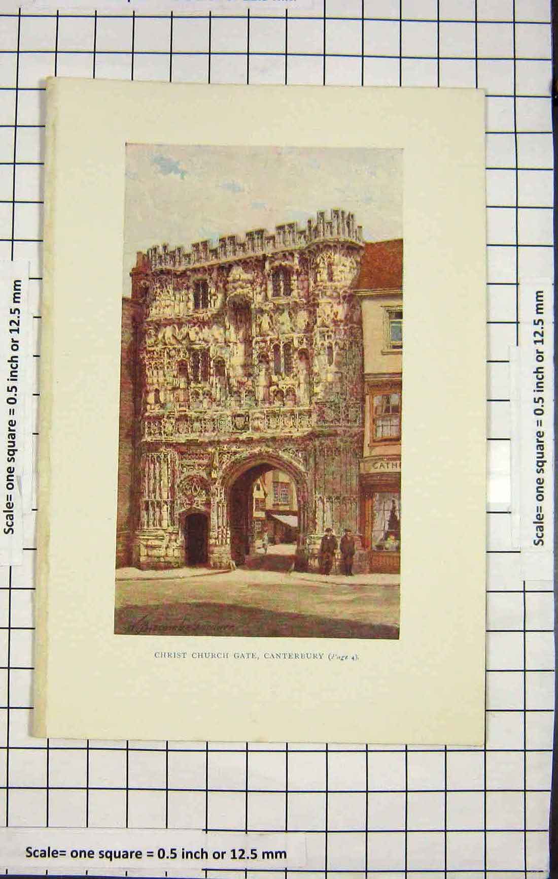 Original Old Antique Print Colour Christ Church Gate Canterbury England 20th