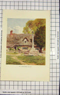 Original Old Antique Print Palmer Colour View Berkshire Village House Cross
