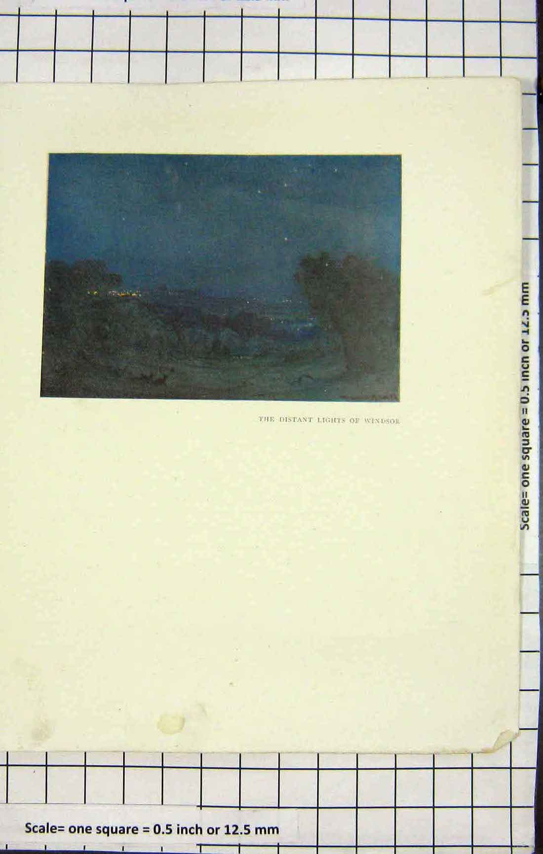 Original Old Antique Print Colour View Distant Lights Windsor Castle