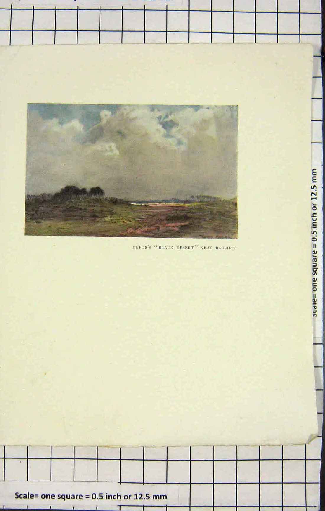 Original Old Antique Print Colour View Defoes Black Desert Bagshot