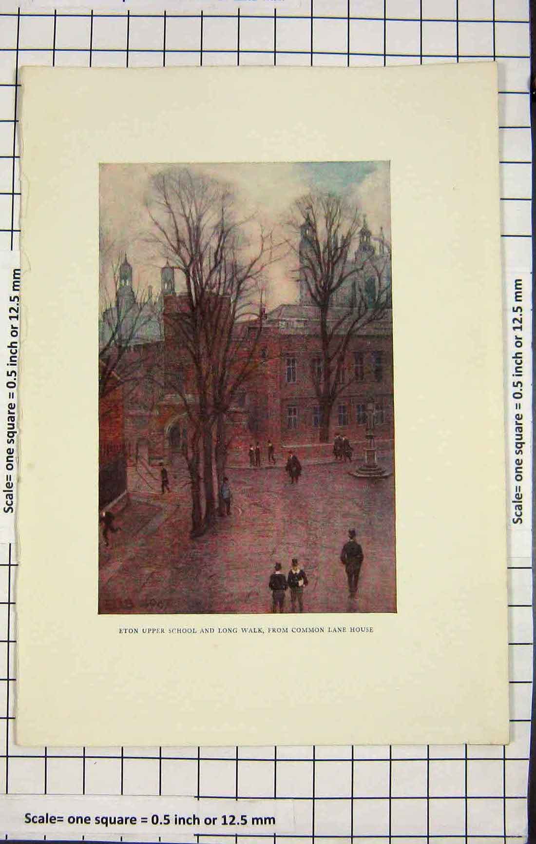 Original Old Antique Print Colour Eton Upper School Common Lane House London
