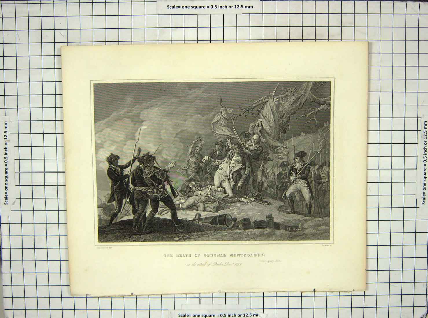 Original Old Antique Print Scene Death General Montgomery War Archer
