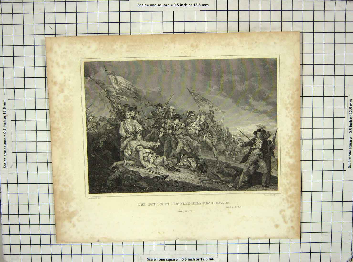 Original Old Antique Print Battle Bunker'S Hill Boston War Boilly