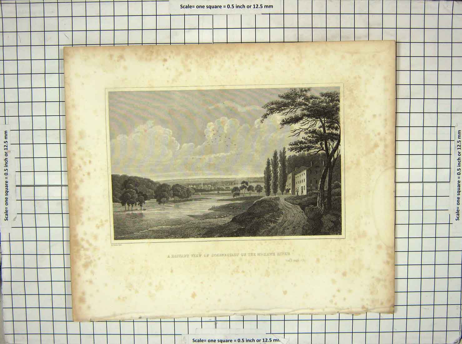 Original Old Antique Print View Schenectady Mohawk River Archer