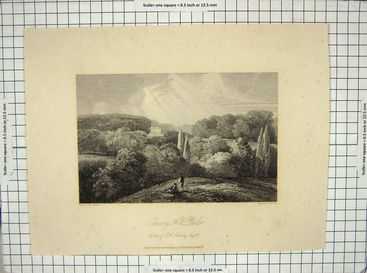 Original Old Antique Print 1813 Sunning Hill Park Crutchley Cooke 19th Century