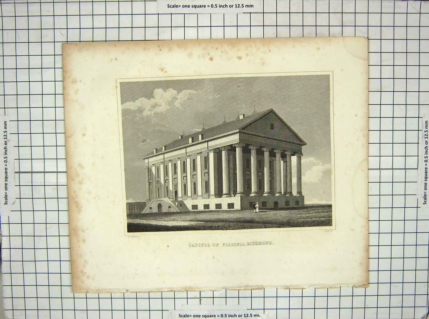Original Old Antique Print Capitol Virginia Richmond Archer Goodacre
