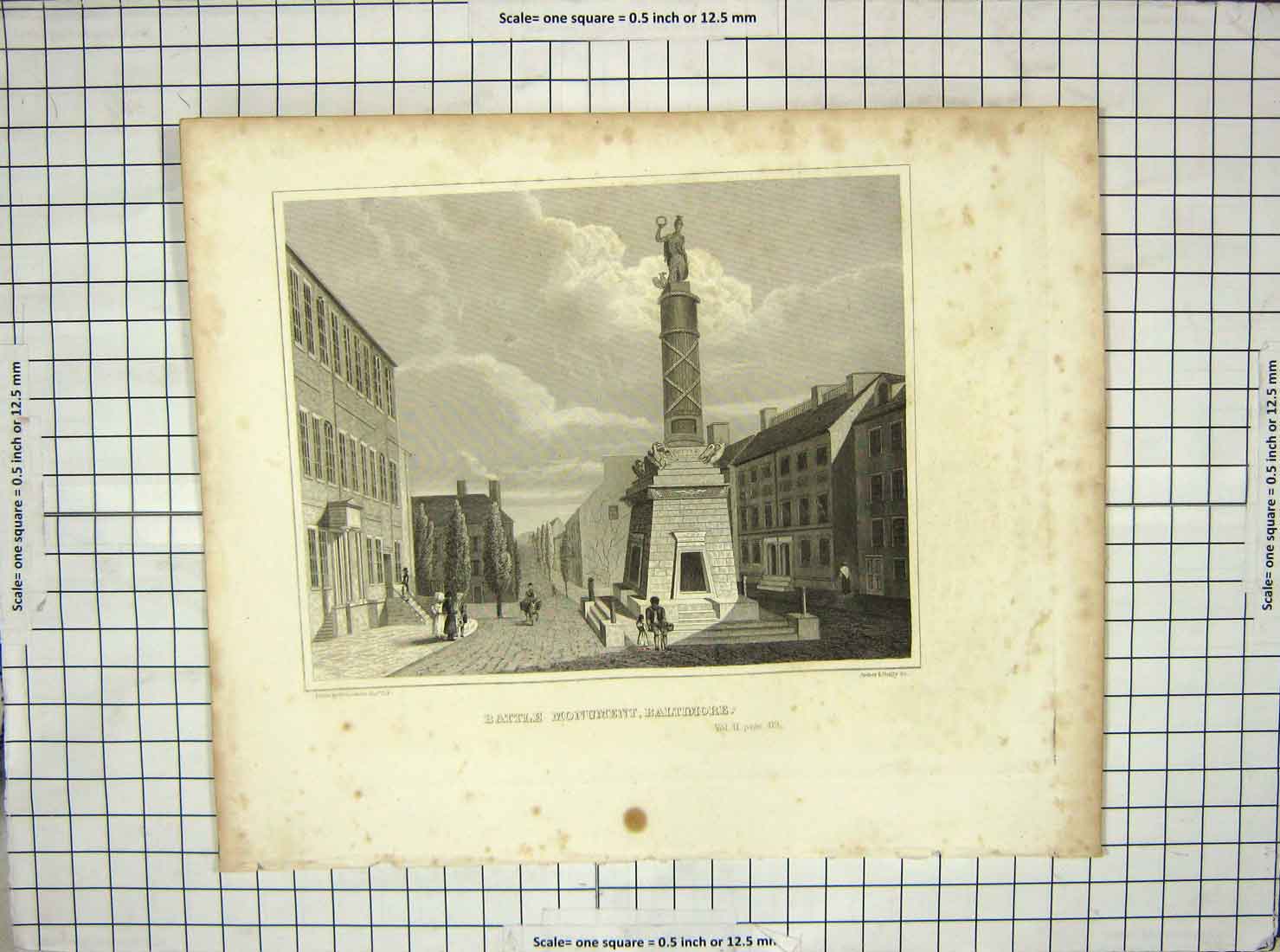 Original Old Antique Print Battl Monument Baltimore Archer Boilly