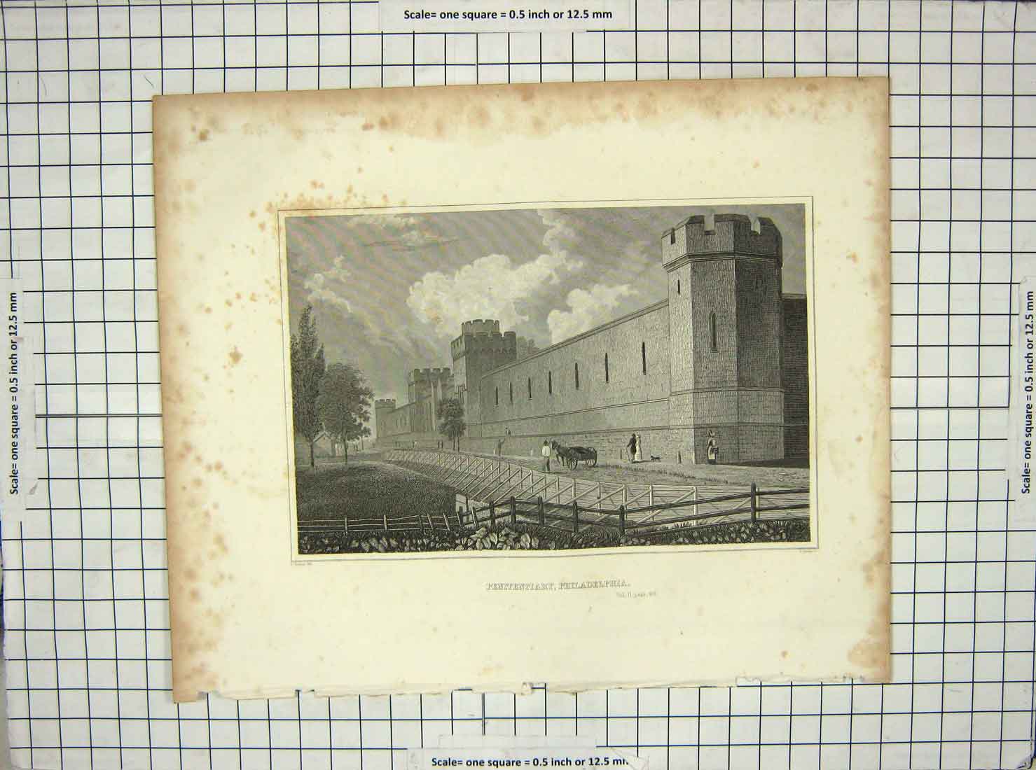 Original Old Antique Print Penitentiary Philadelphia Archer Burton