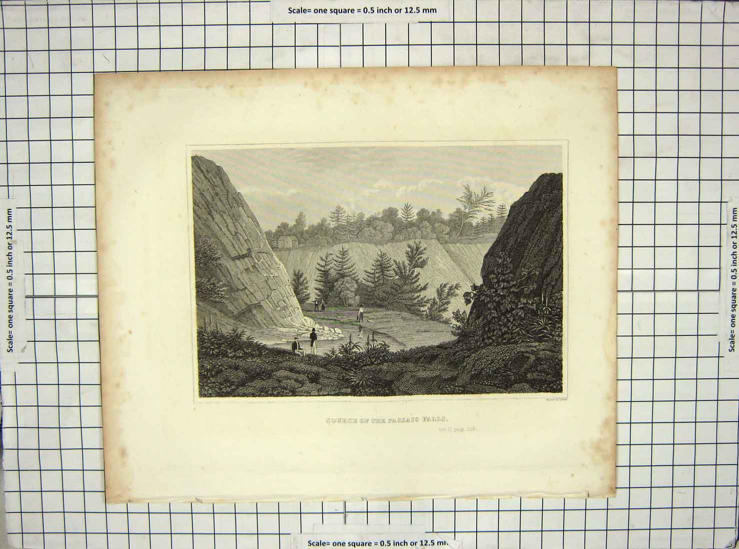 Original Old Antique Print River Source Passaic Falls Archer