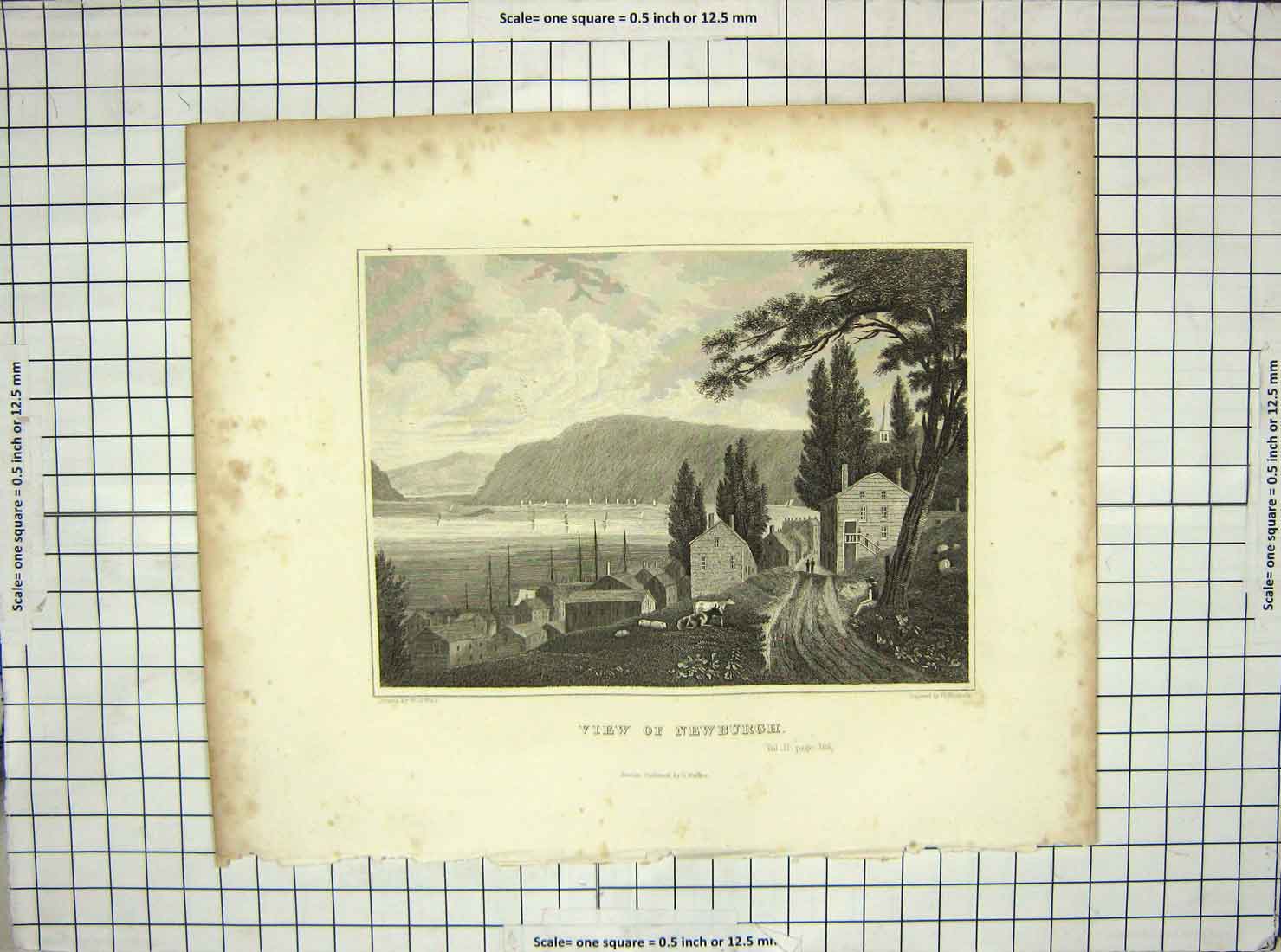 Original Old Antique Print View Newburgh Hills Woodcock Wall