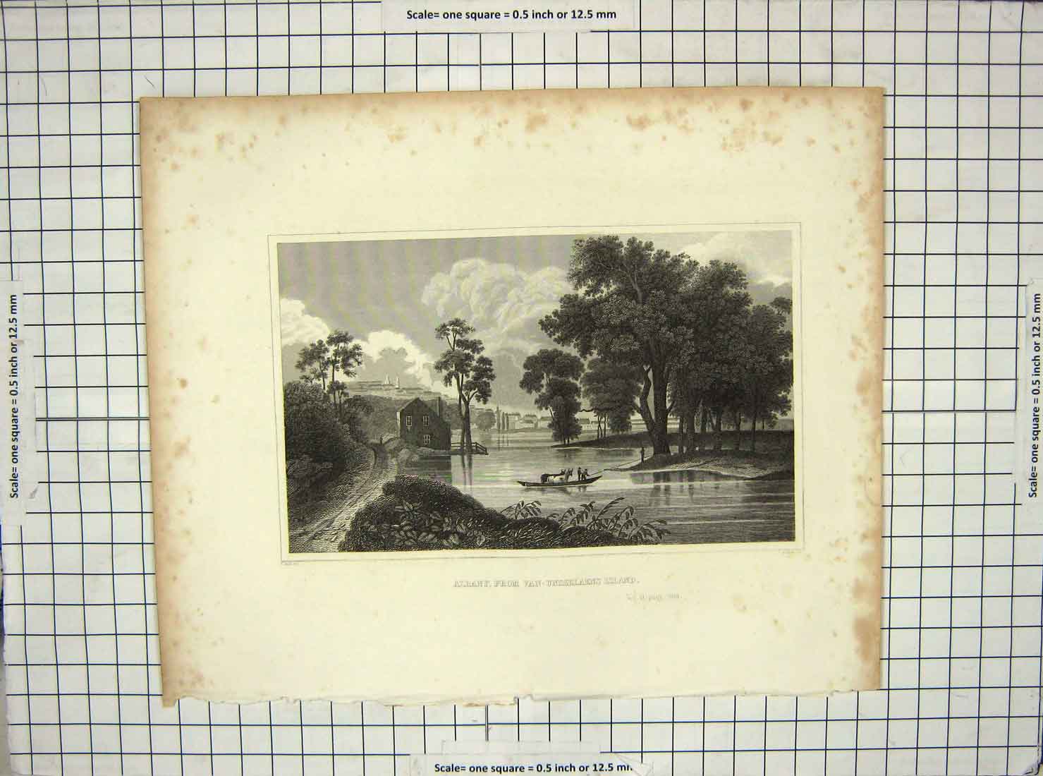 Original Old Antique Print Albany Van-Unsselaens Island Archer Wall
