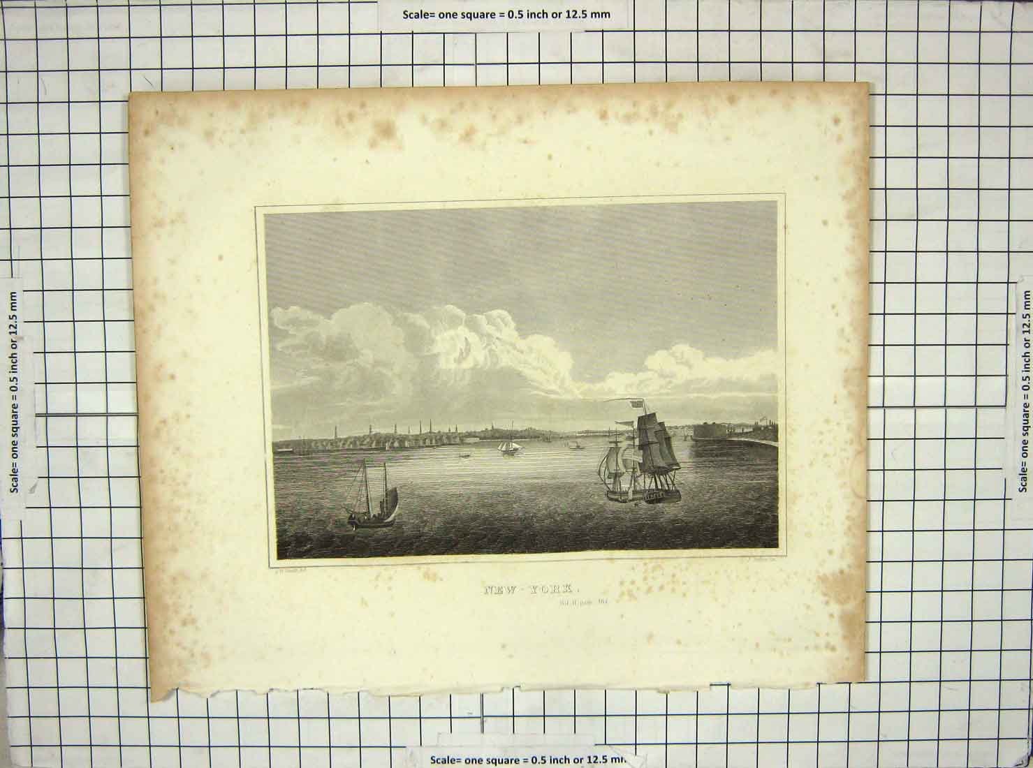 Original Old Antique Print View New York America Ships Archer Smith