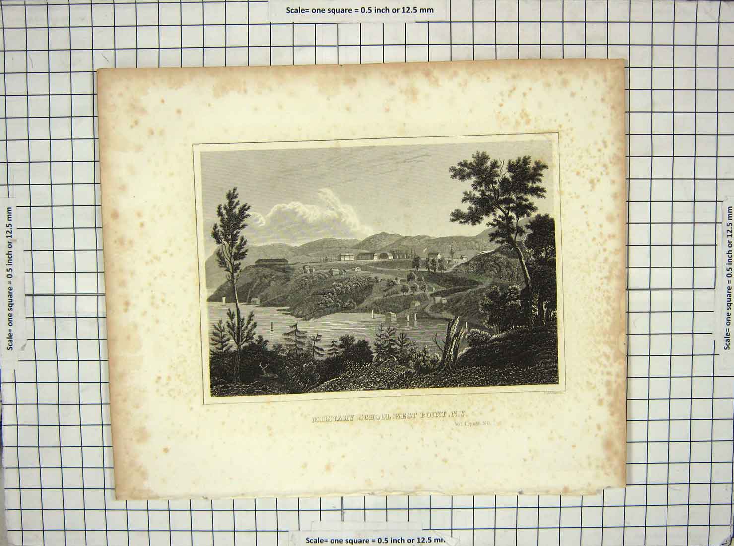 Original Old Antique Print Military School New York America Archer