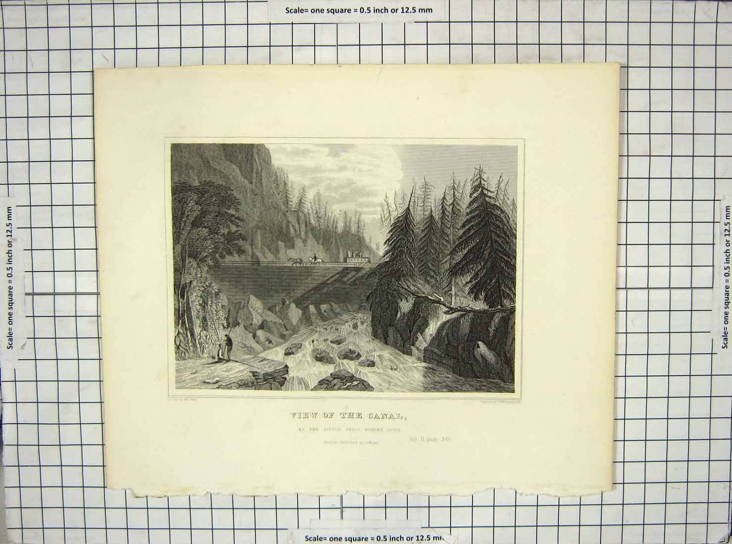 Original Old Antique Print View Canal Falls Mohawk River Woodcock