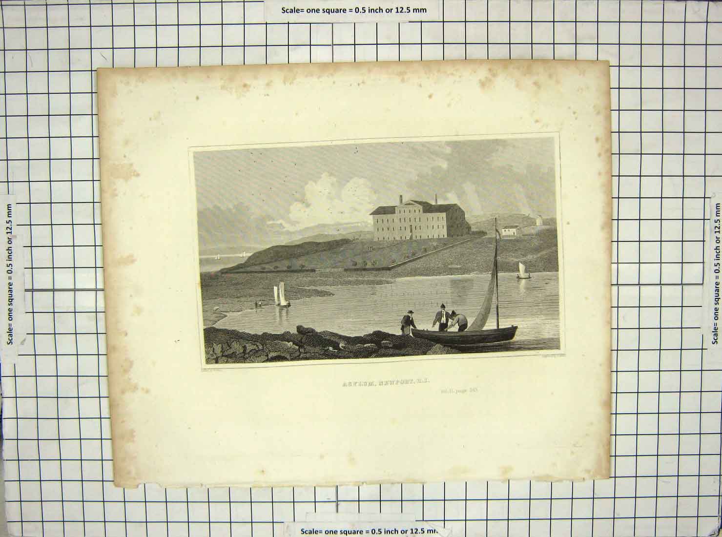 Original Old Antique Print View Asylum Newport Archer Wall