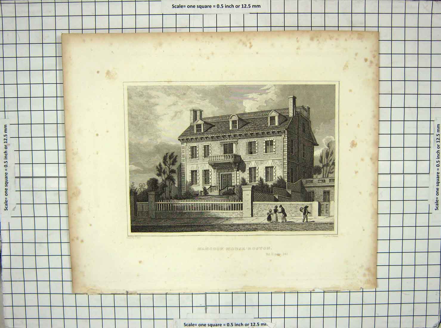 Original Old Antique Print Hancock House Boston Illman Davis