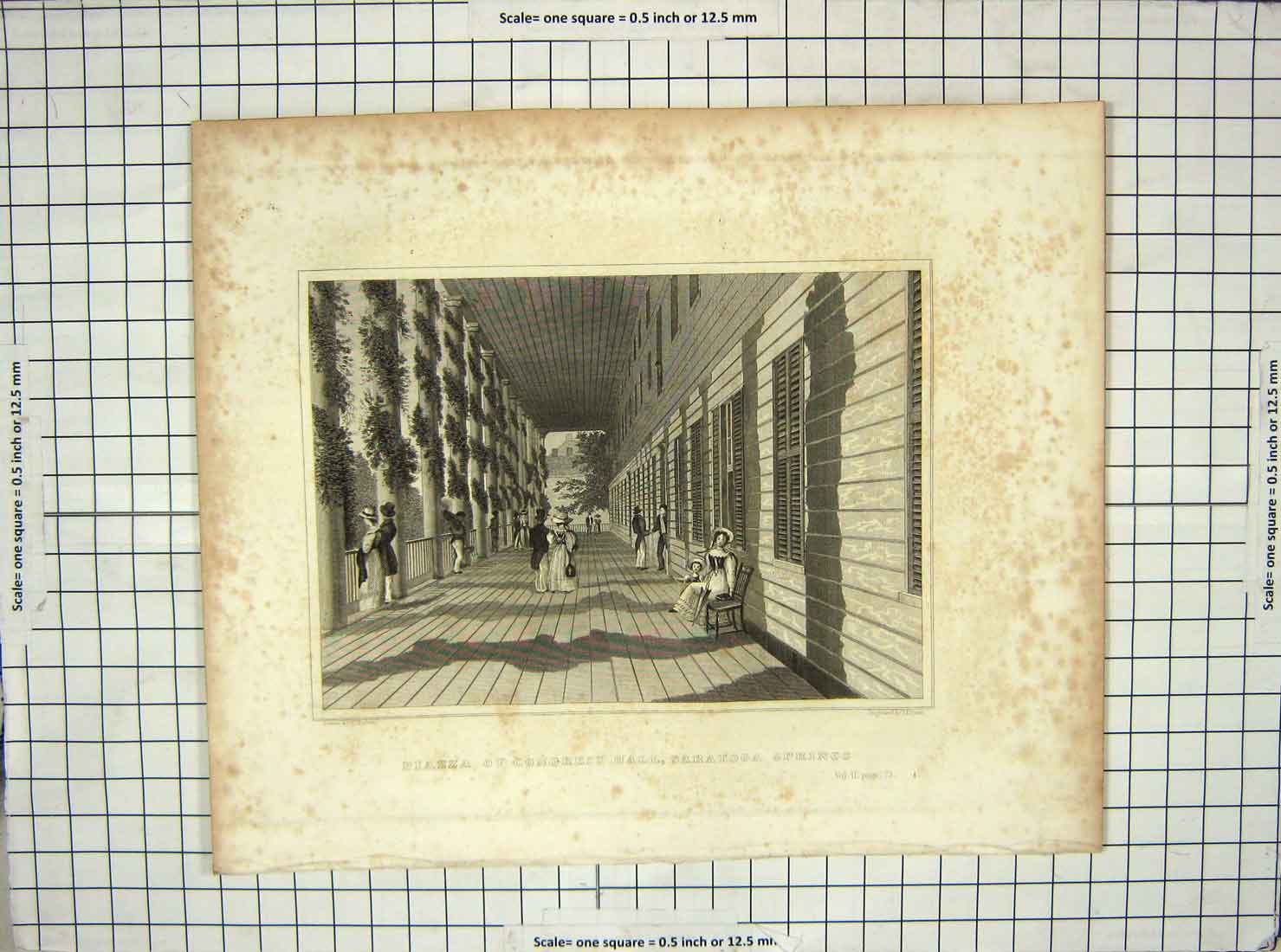 Original Old Antique Print America Piazza Congress Hall Saratoga Springs Illman