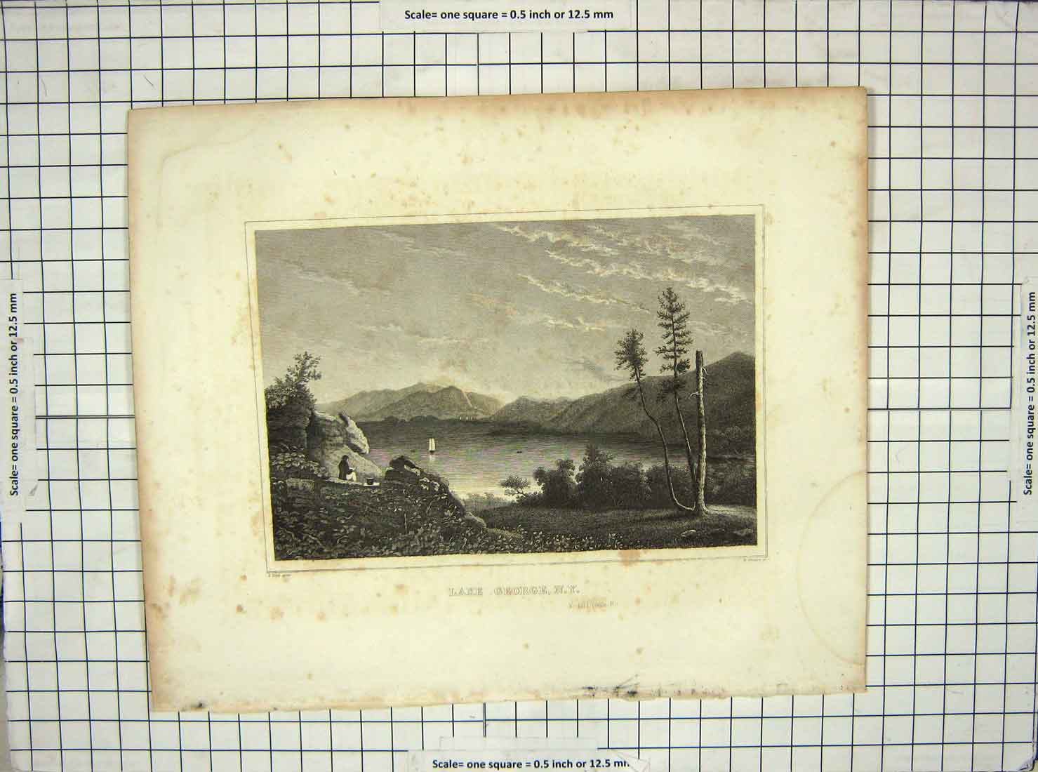 Original Old Antique Print View Lake George New Yor America Chapin