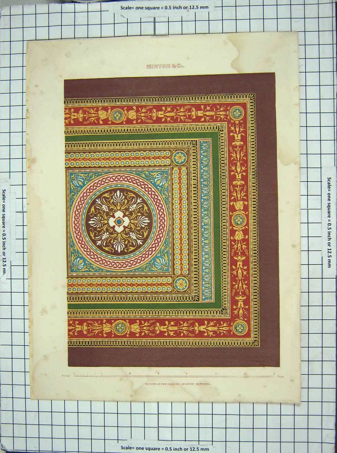 Original Old Antique Print Colour Pattern Minton Leighton Brothers