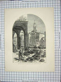 Original Old Antique Print Vegetable Market Grand Canal Rialto